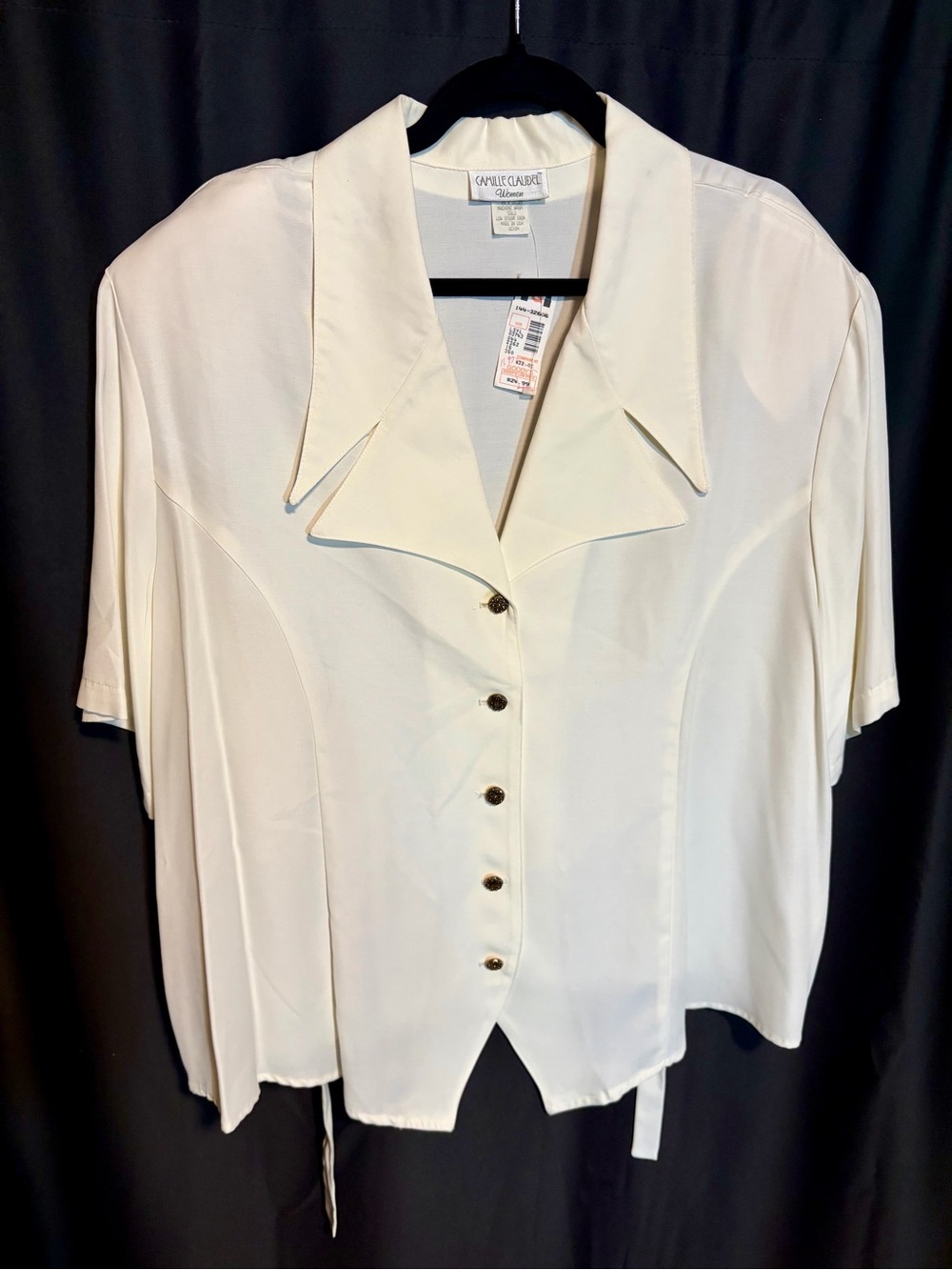 Carole Little Cream Short Sleeve Button-Front Blouse